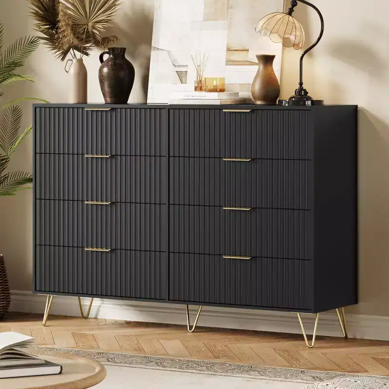 COZONY Fluted Dresser with 8 Drawers, 55 Wide Modern Wooden Chest with Metal Handles, Bedroom Dresser & TV Stand for Living Room