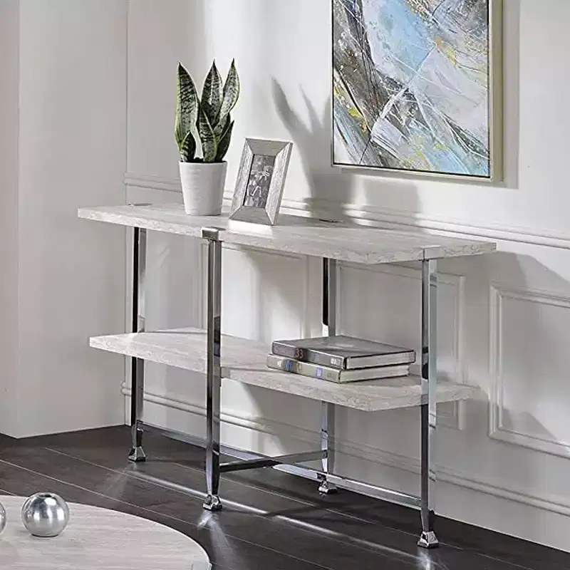 Acme Furniture Brecon Console Table White Oak/Chrome Finish