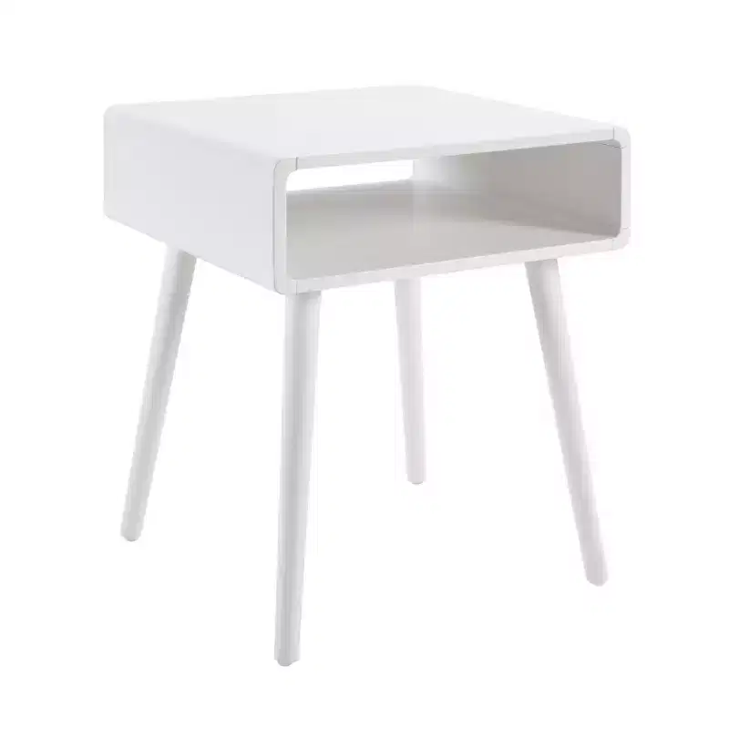 White Mid-Century End Table with Open Shelf, for 1