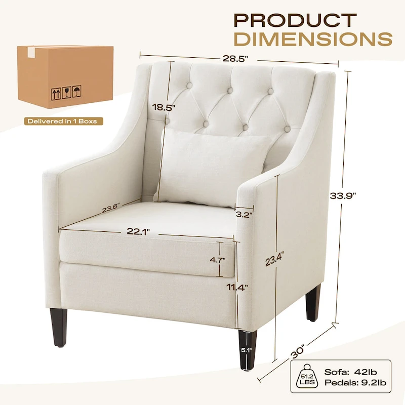 Living Room Chairs, Accent Armchair with lumbar pillow, Elegant Bedroom Reading Chair, Mid-Century Upholstered Sofa Chair