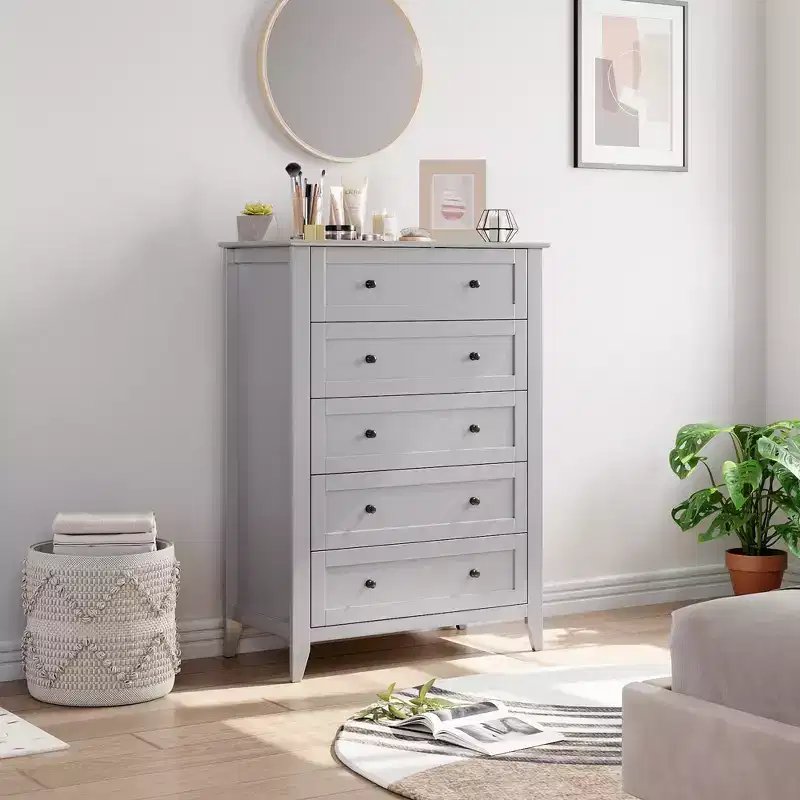 5 Drawer Tall Dressers, black Handles & Deep Drawers, Large Storage Chest Organizer for Bedroom & Living Room Clothes Storage