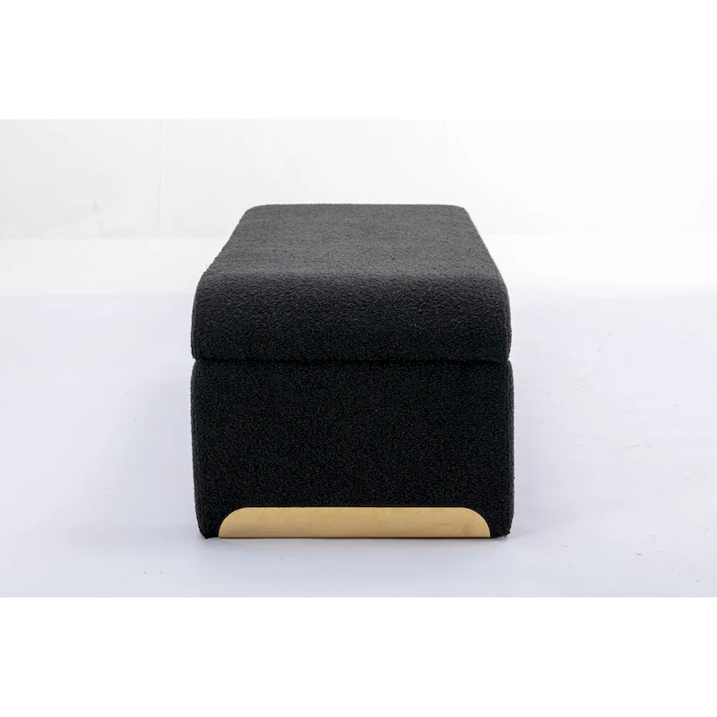 New Boucle Fabric Ottoman Footstool Bedroom Bench Shoe Bench With Gold Metal Legs