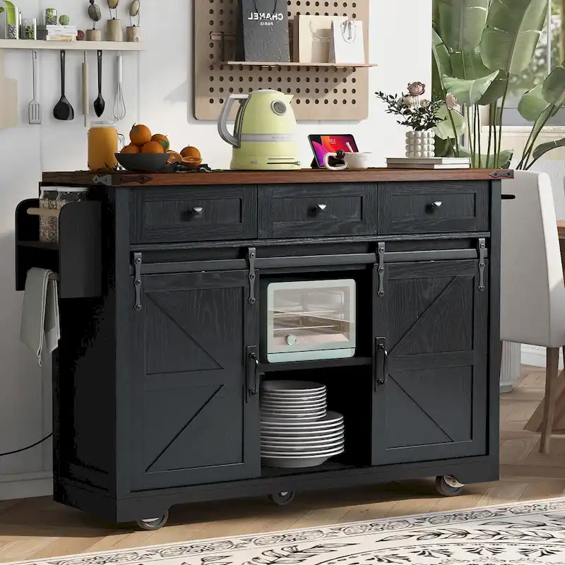 Farmhouse Kitchen Island with Power Outlet