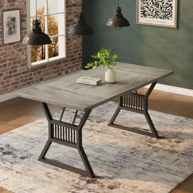 70.8 Farmhouse Dining Table for 68, Rectangular Wood Kitchen Table with Waterproof Top & Metal Legs for Dining Room