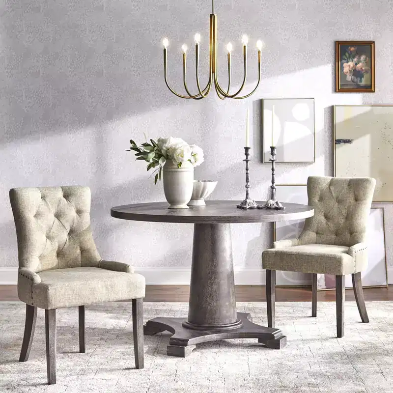 angelo:HOME 3pc Ariana Dining Set Gray: Rubberwood Table, Tufted Chairs, Nailhead Trim