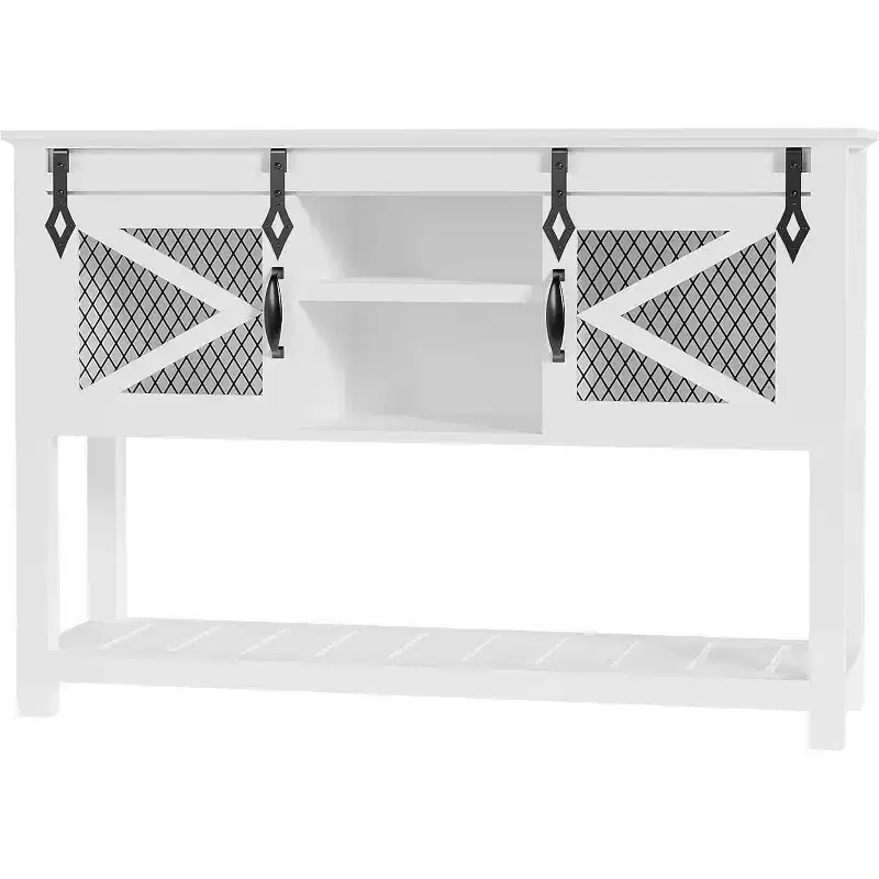 COZONY Farmhouse Entryway Table with Sliding Barn Doors, Industrial Console Table with Storage