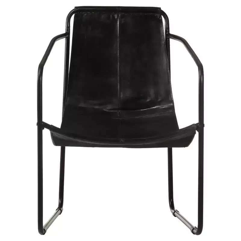Armchair Accent Chair with Iron Frame for Living Room Real Leather - Black