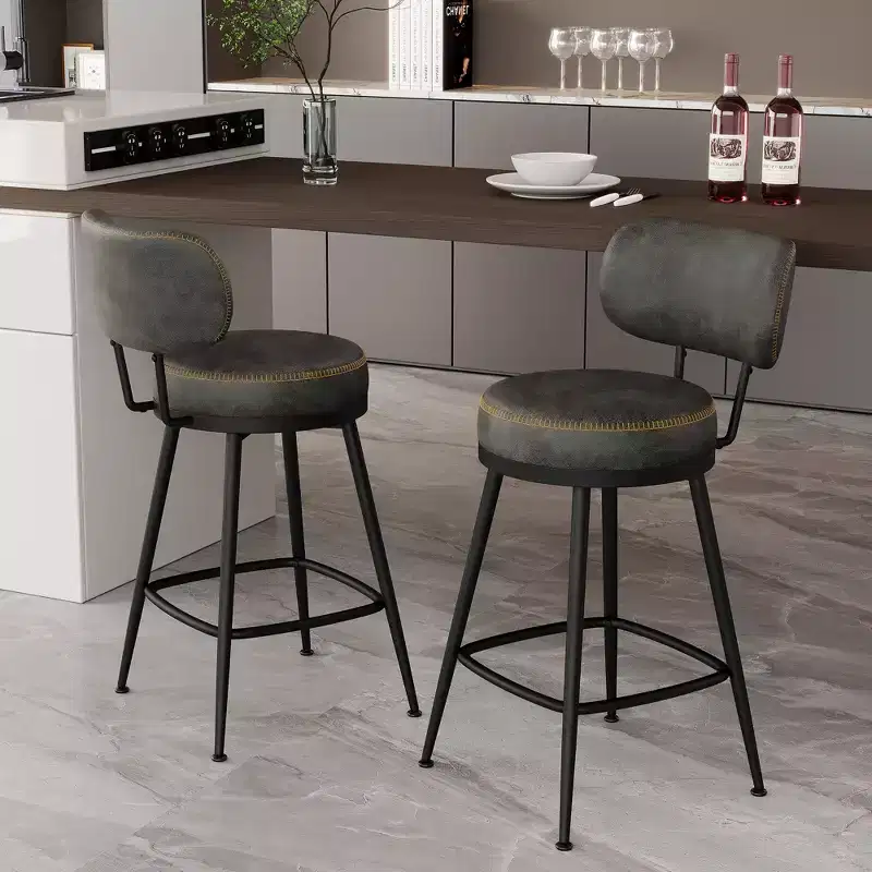 Dyonery Bar Stools Set of 2, 26 Height Mid Century Modern Swivel Counter Height Barstools with Back, Metal Base,Faux Leather - Green