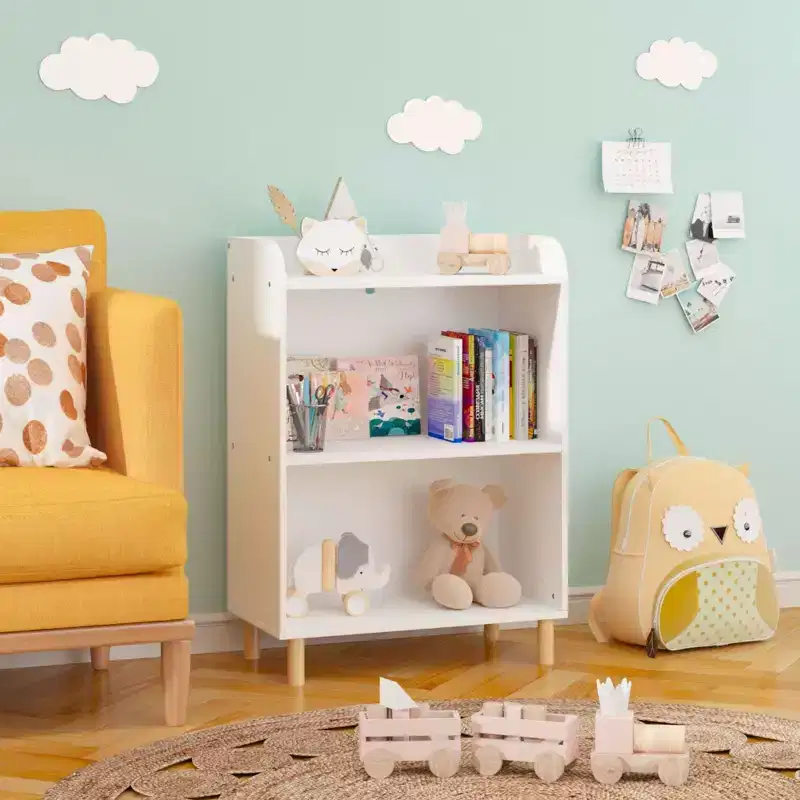 HOMLUX 3/4-Tier Kids Toy Storage Organizer Wooden Children's Bookcase Display Bookshelf,White