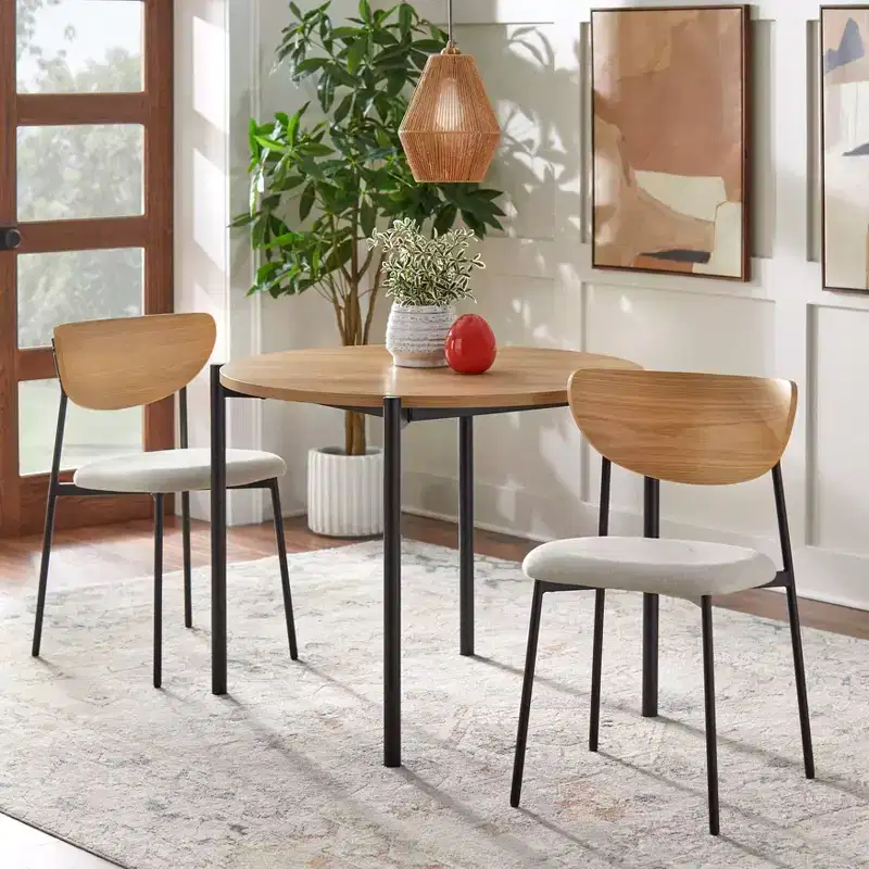 Lifestorey 3pc Jari Mid Century Modern Round Dining Set Oak/Black