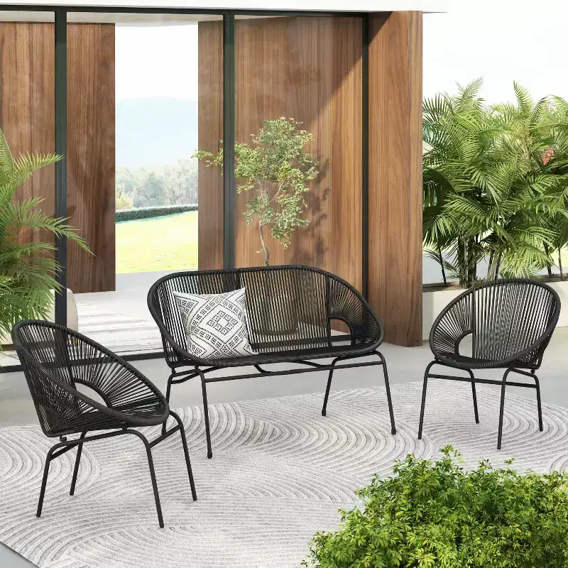 Christopher Knight Home Paoha Outdoor 3 Piece Woven Chat Set with Iron Frame (Table Not Included)