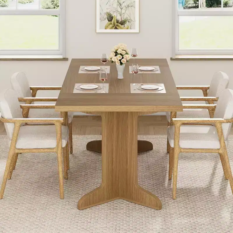 71 Inch Large Rectangle Dining Table for 6 to 8 People, Farmhouse Solid Wood Dining Table with Sturdy Wooden Legs and Sturdy Tabletop for Dining Room