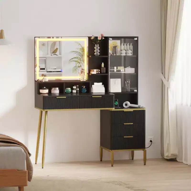 Bedroom Dresser with Light and Power Outlet, Wooden Storage Shelf with 5 Drawers, Modern Alcove Design, Perfect for Bedroom or Dressing Room