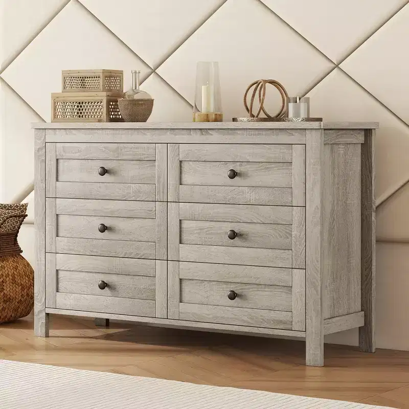 Retro Farmhouse Style Dresser with 6 Drawers, Wooden Storage Cabinet for Bedroom 4S - ModernLuxe