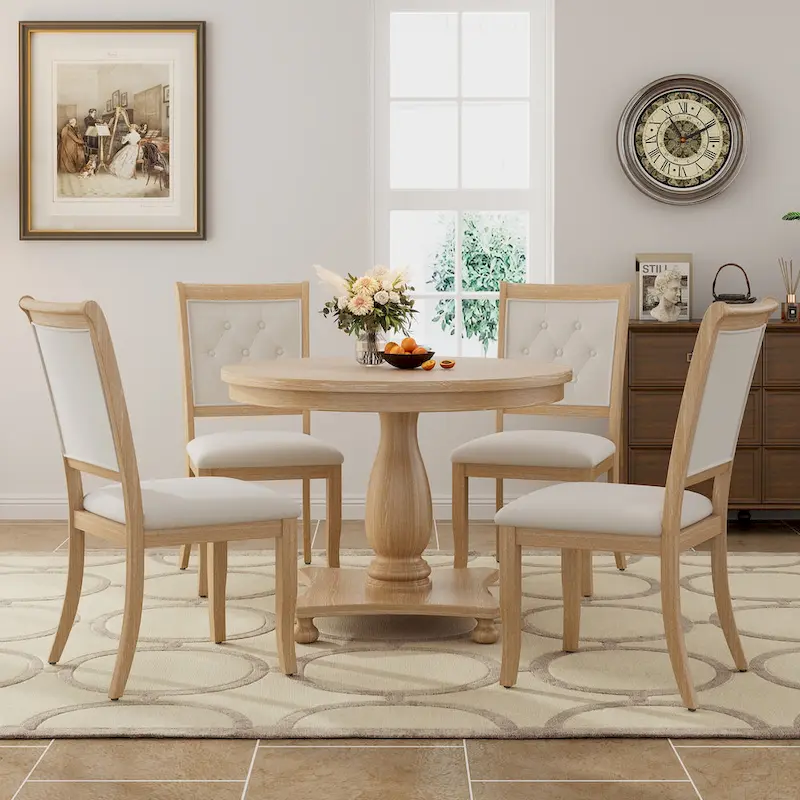 Lak Retro 5-Piece Dining Sets with Upholstered Chairs by GDFStudio