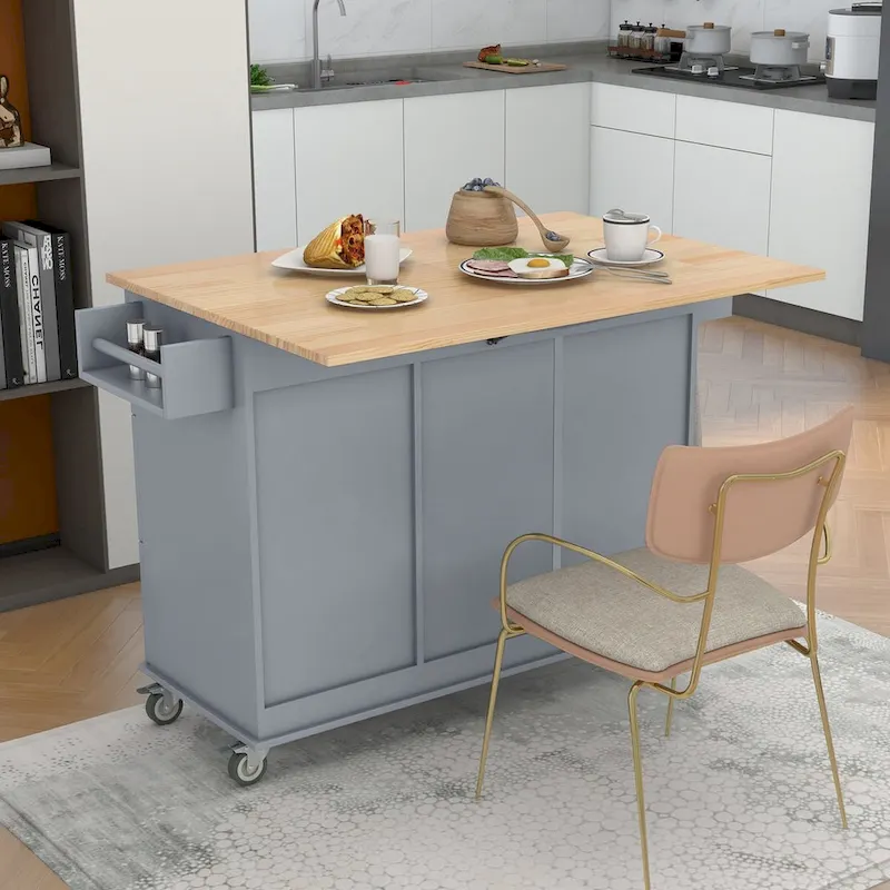 Multifunctional Kitchen Cart with Spice Rack and Adjustable Shelves