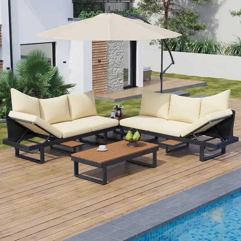 Outdoor Sectional Sofa Set Patio Conversation Set Patio Seating Group Outdoor Daybed with Adjustable Reclining Seats