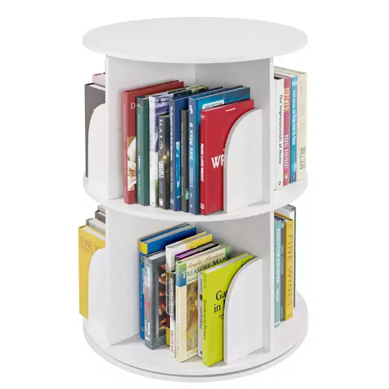 360° Rotating Bookshelf Tower, 2-Tier Vertical Spinning Organizer, White