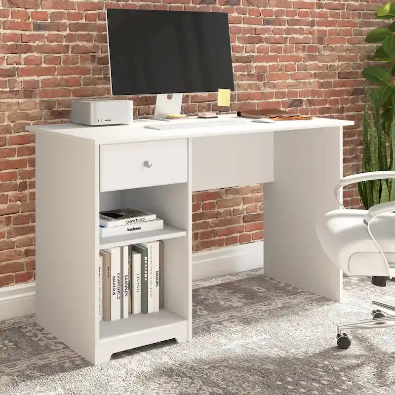 48W Home Office Computer Desk with Storage – Transitional Style, Box Drawer