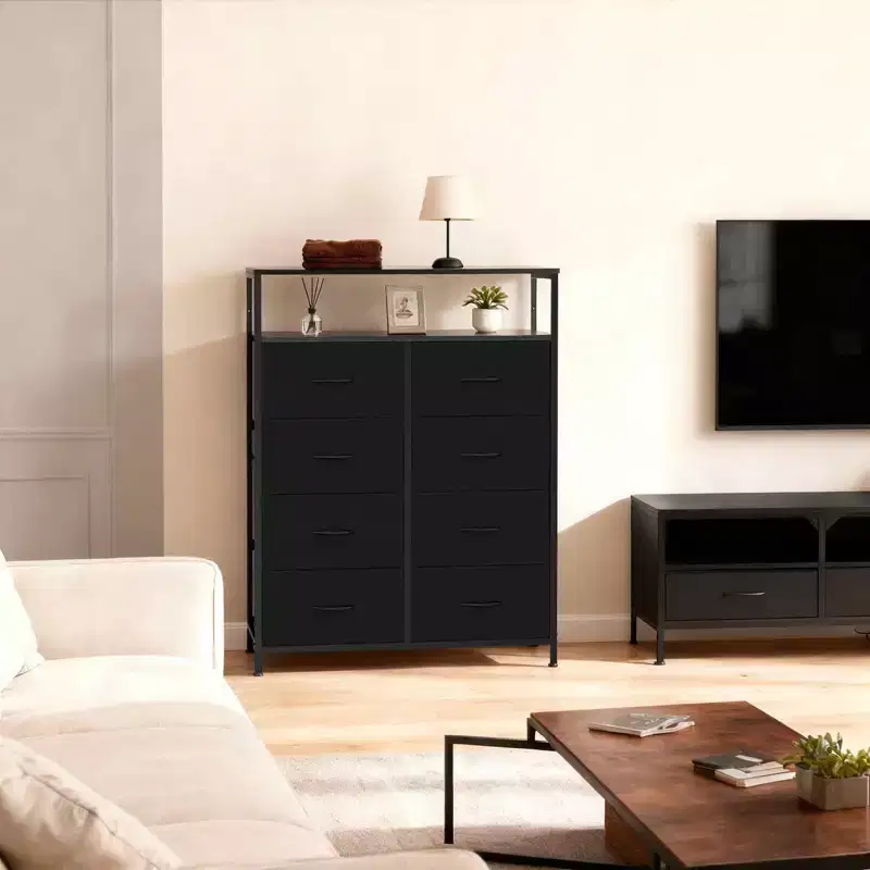MAYEERTY 45.9-Inch 8-Drawer Fabric Dresser, Tall Storage Cabinet with Open Shelf for Bedroom Closet