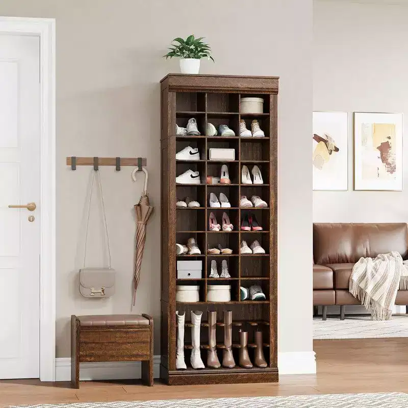 10-Tier Wooden Shoe Storage Cabinet with 30 Cubbies