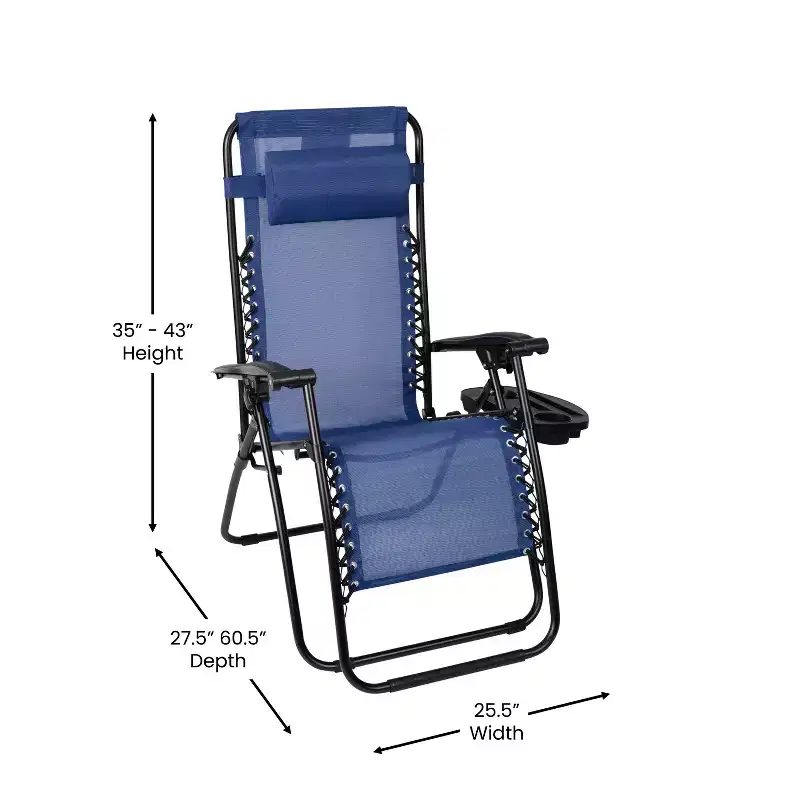 Flash Furniture Adjustable Folding Mesh Zero Gravity Reclining Lounge Chair with Pillow and Cup Holder Tray, Set of 2