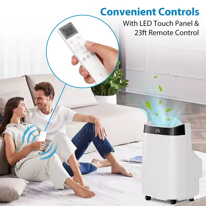 Portable AC with Full Window Kit & Hose: 10K BTU, 3-in-1 Cooling for 450 Sq.Ft. Rooms (Cool/Dehumidify/Fan). Features 24-Hour Timer