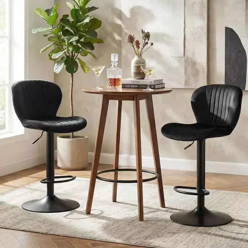 Costway Bar Stools Set of 2/4 with Velvet Upholstered Backrests Padded Seats Metal Footrests Black/Gray + Black