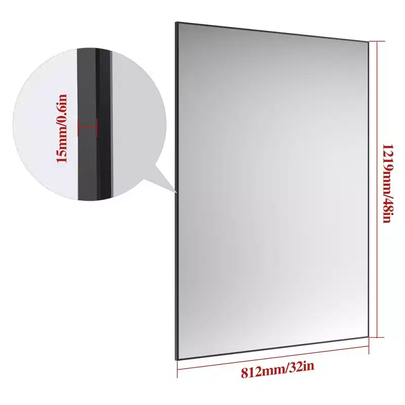 Modern Black Frame Bathroom Mirror: Oversized, Aluminum, Wall Mounted, Vertical/Horizontal