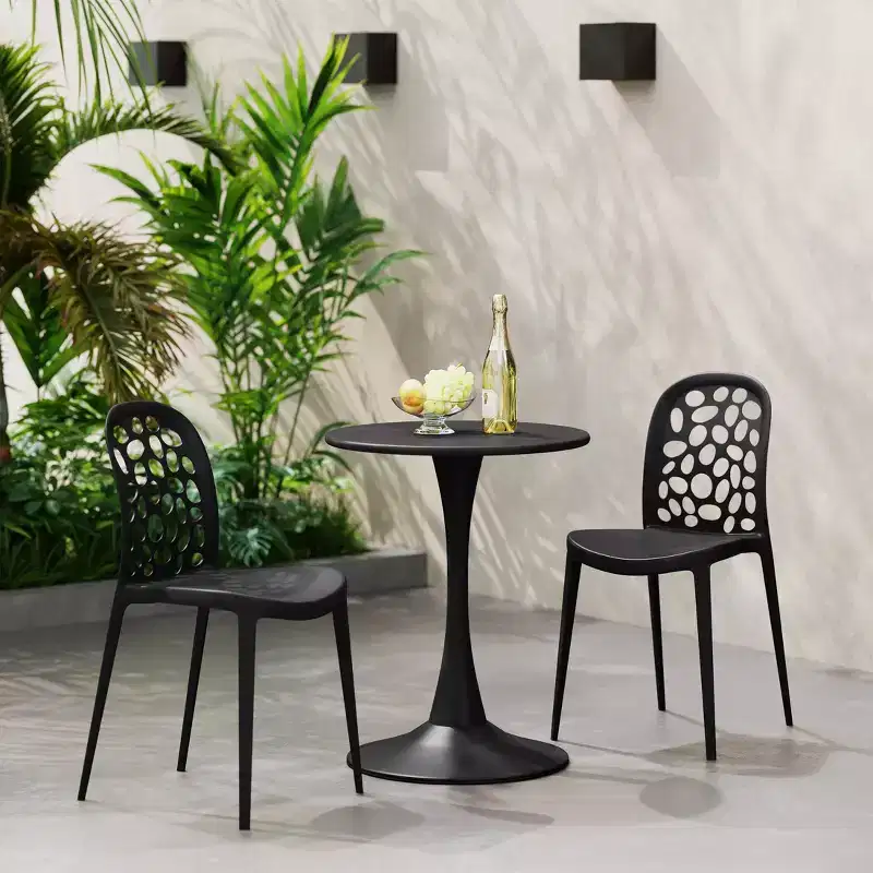 WestinTrends Playa 3-Piece Outdoor Indoor Metal Patio Dining Table Set With Stackable Polypropylene Patio Side Chairs