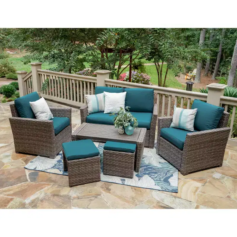 Leisure Made Newton 6pc Wicker Seating in Peacock Fabric