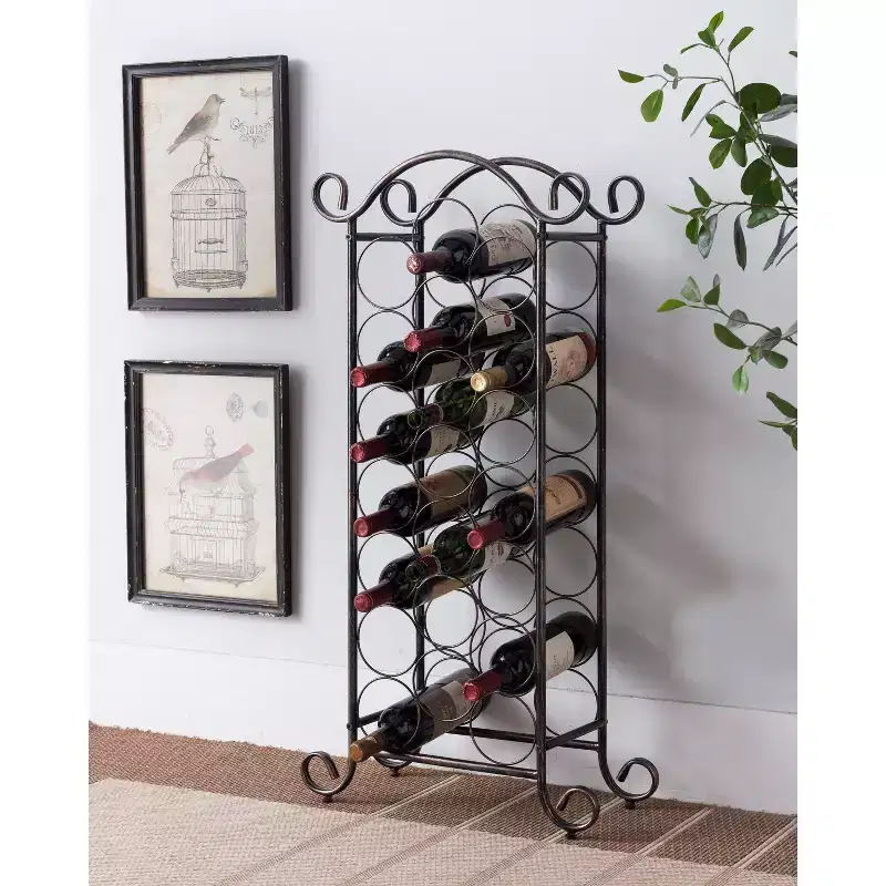 Kings Brand Furniture Linder Floor Freestanding Metal Wine Rack, 21 Wine Bottle Holder Stand, Brushed Copper