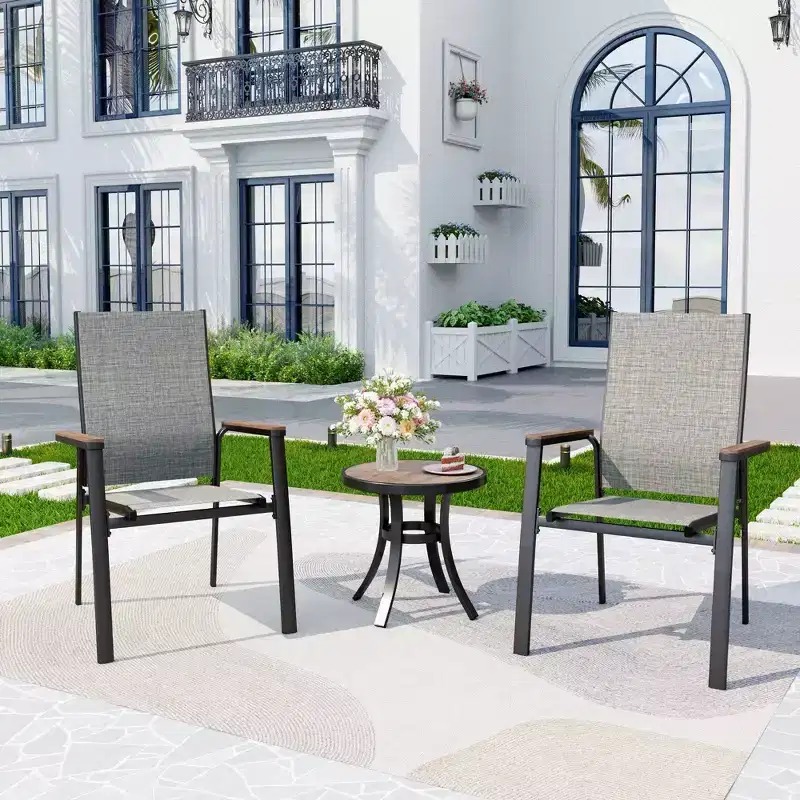 3pc Patio Dining Set with Small Round Table & Lightweight Sling Chairs - Captiva Designs: Outdoor Bistro, Balcony-Compatible