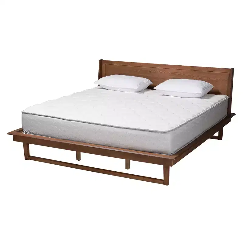 Baxton Studio Macayle Mid-Century Modern Walnut Wood Platform Bed
