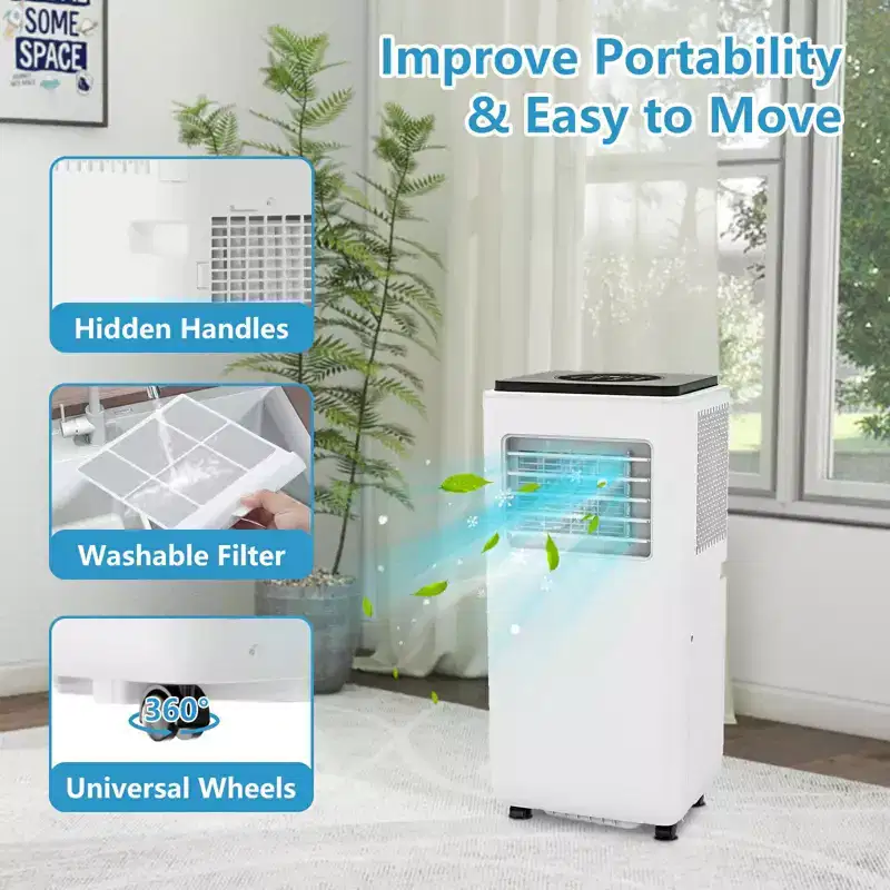 GustoWave 8000 BTU Portable Air Conditioner, Energy Efficient AC Unit with Remote Control, 24H Timer, Rooms Up to 350 Sq. Ft.