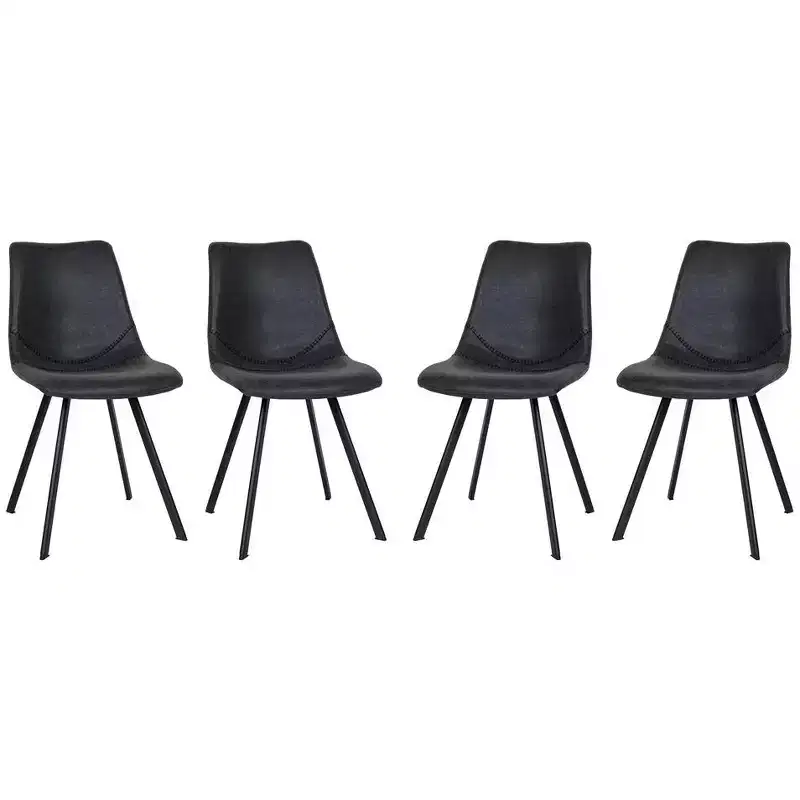LeisureMod Markley Modern Leather Dining Chair Set of 4 with Metal Legs, Upholstered Seat, Sleek Design for Kitchen, Dining Room, Office, or Lounge