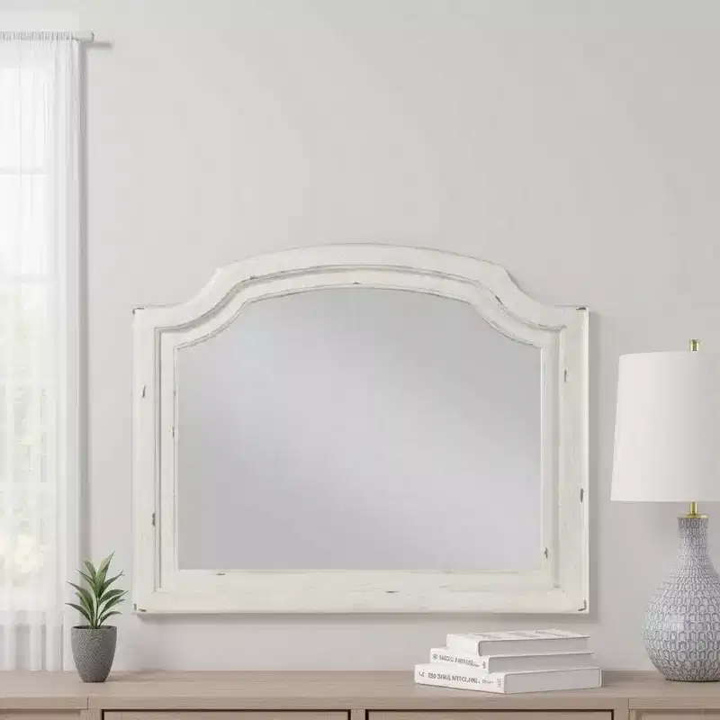 Royal Hampton Wall Mount Dresser Mirror, Beveled Glass, 38x47, Rustic Washed White