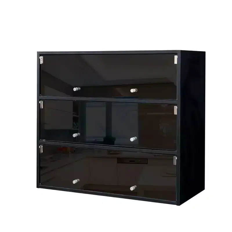 Shoe Cabinet with 3 Glass Doors & Metal Handle for Entryway & Living Room