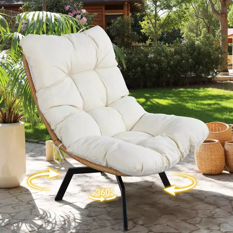 Celebalcony Outdoor Rattan Swivel Chair,with Thickened Cushion and Side Pocket,360 Rotation Patio Lounge Chairs for Living Room,Balcony