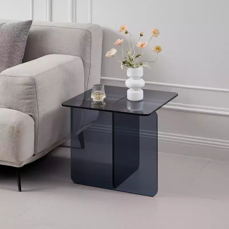 Tempered Smoke Glass Nightstand, Modern Grey Side Table for Bedroom and Living Room