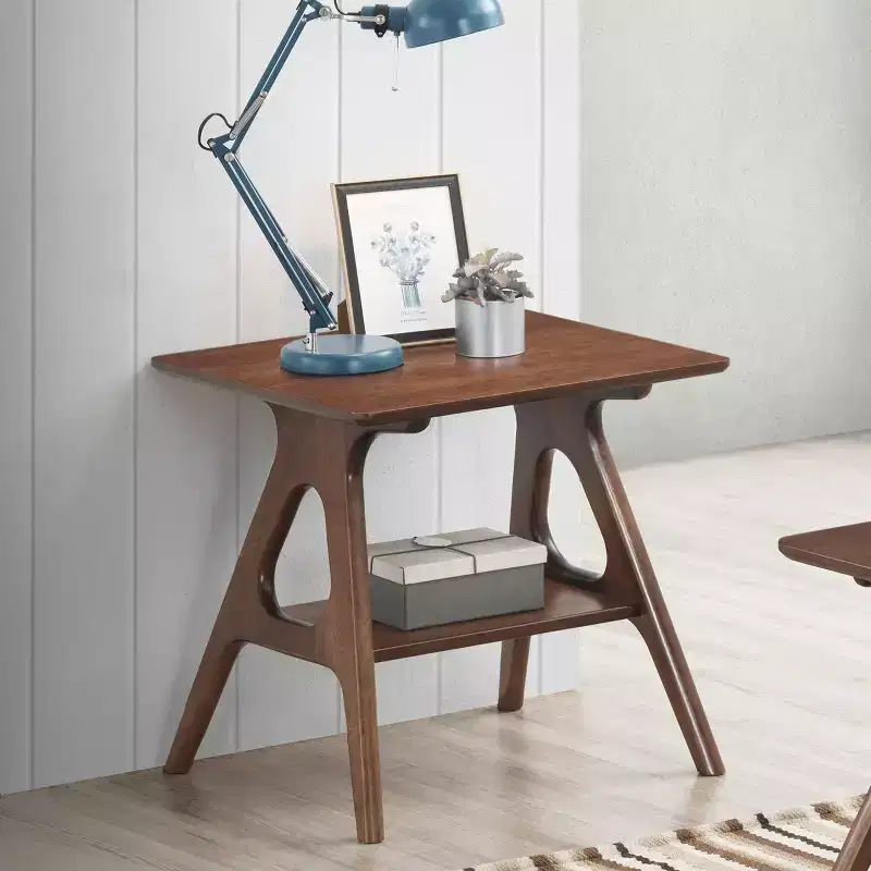 GDFStudio Edith Mid-Century Modern Wood Rectangular End Table with Storage Shelf