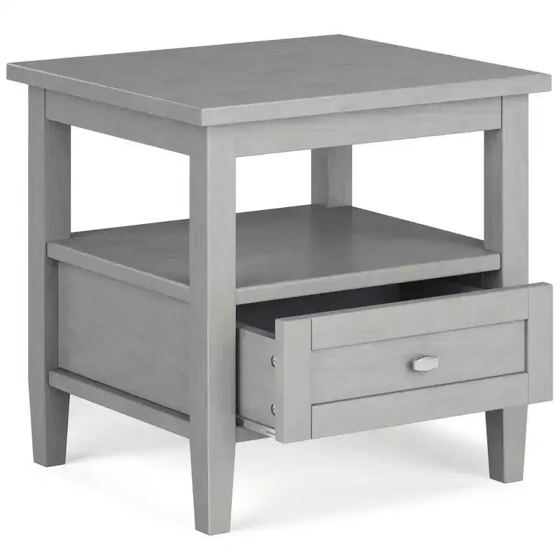 WyndenHall Norfolk End Table Fog Gray: Transitional Style, Pine Material, Drawer Storage, 50lb Capacity