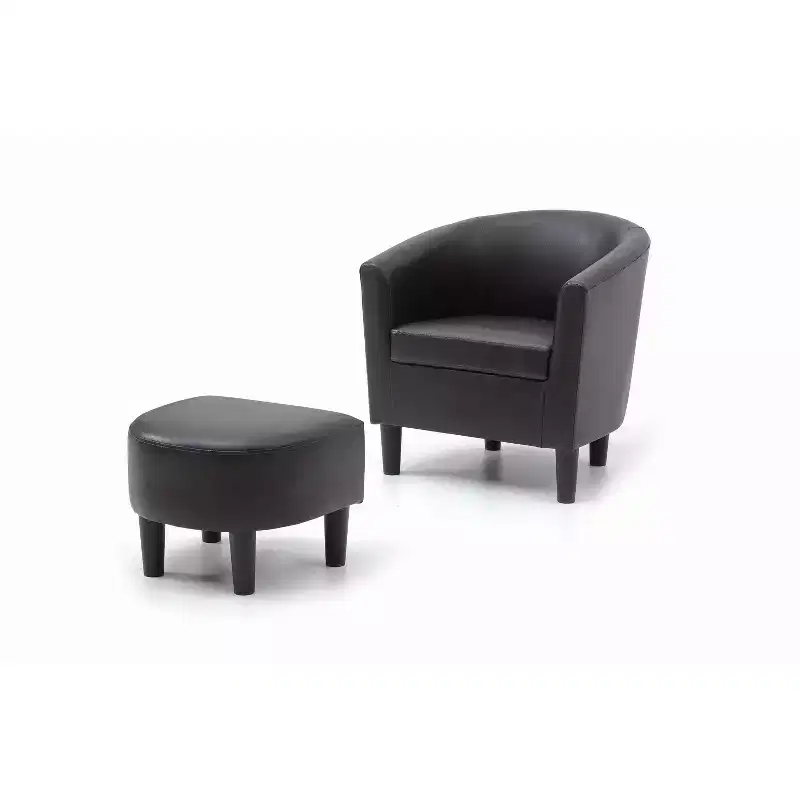 Passion Furniture Salem Faux Leather Accent Chair with Ottoman