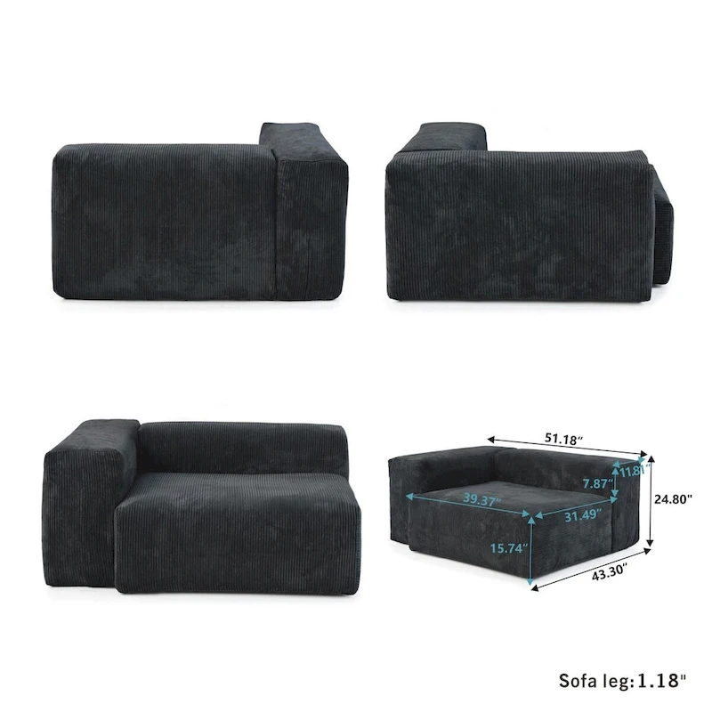 Modern Sectional Couch Sofa with 5 Pillows, Luxurious Modular Sectional Couch with Chaise Ottoman