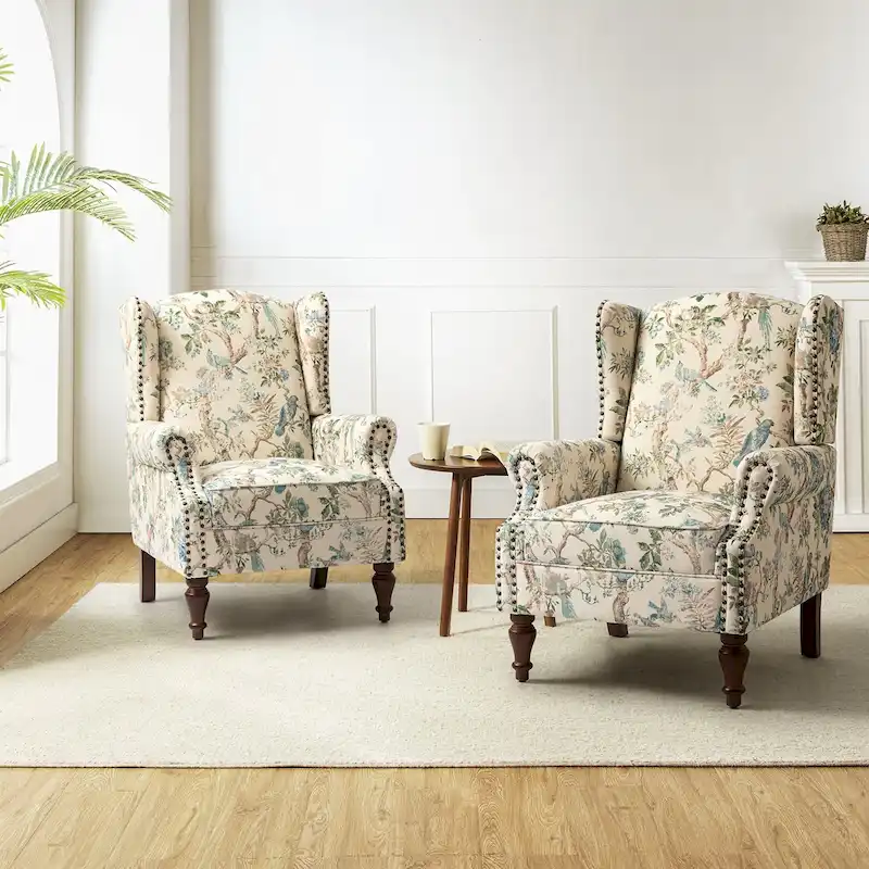Gott Traditional Wingback Armchair with Solid Wood Legs Set of 2 by HULALA HOME