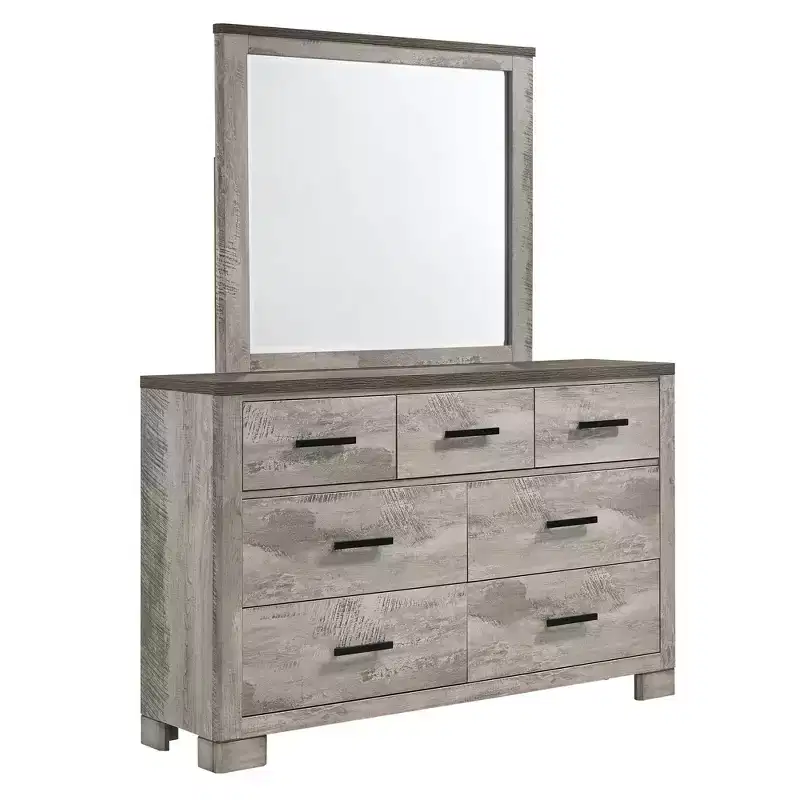 Adam 6 Drawer Dresser with Mirror Gray - Picket House Furnishings: Transitional Style, Velvet-Lined