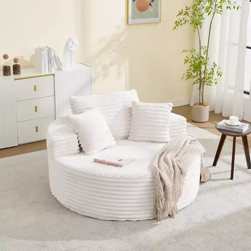 Round Chaise Lounge Chair Indoor Oversized 55  55 Inch Modern No Assembly Corduroy Boneless Cloud Couch Single Sofa with 4 Pillows Deep Seat