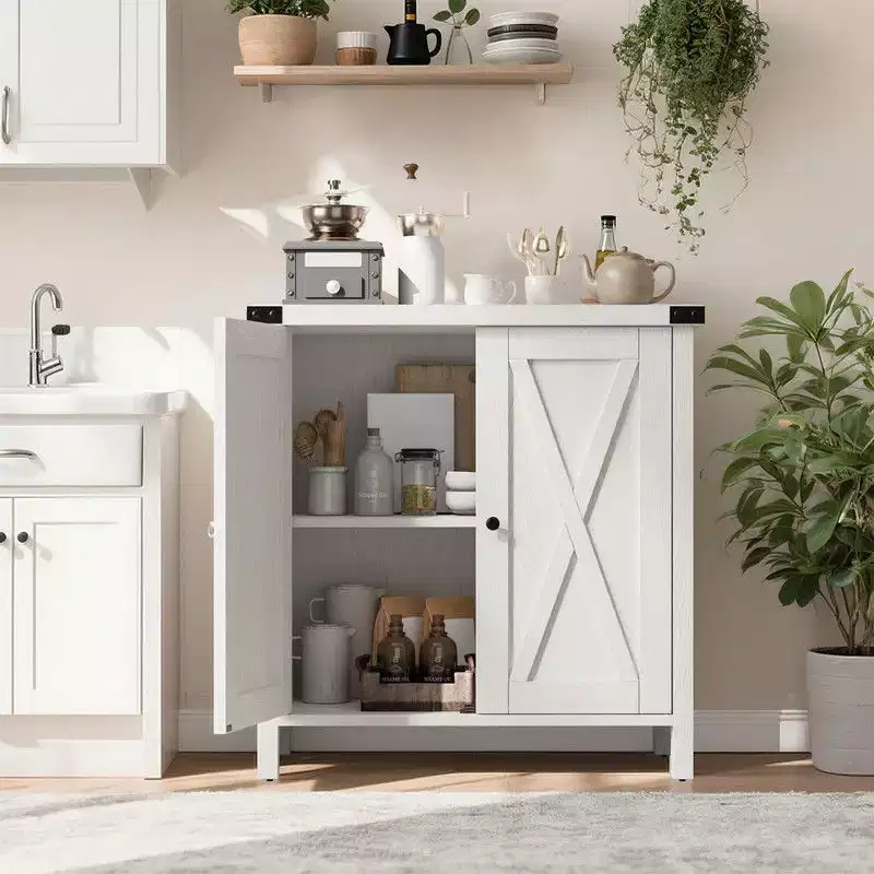 Farmhouse Storage Cabinet 15.7 x 30 x 31.5, Sideboard Buffet Cabinet with 2 Doors and Adjustable Shelves