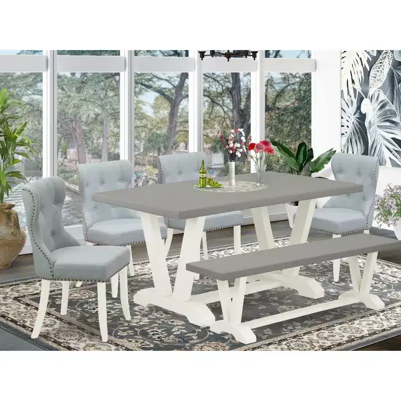 HomeStock 6-Piece Natural Oak Finish Solid Wood Top Dining table Set