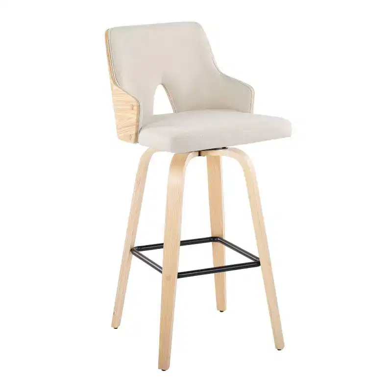 Set of 2 Stella Barstools Natural/Cream/Black: Fixed-Height, Wood Frame & Footrest - LumiSource